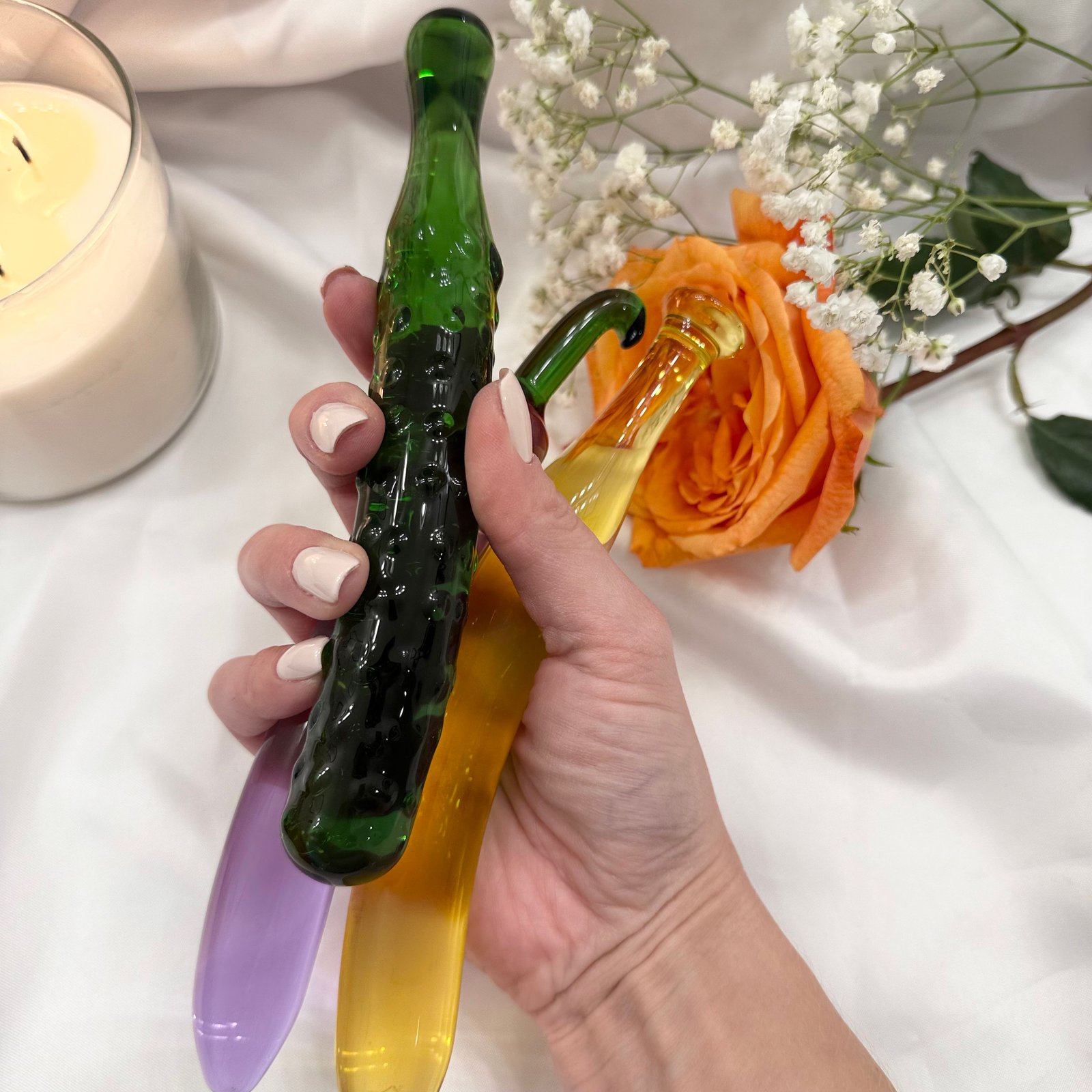 Smooth curved glass dildo