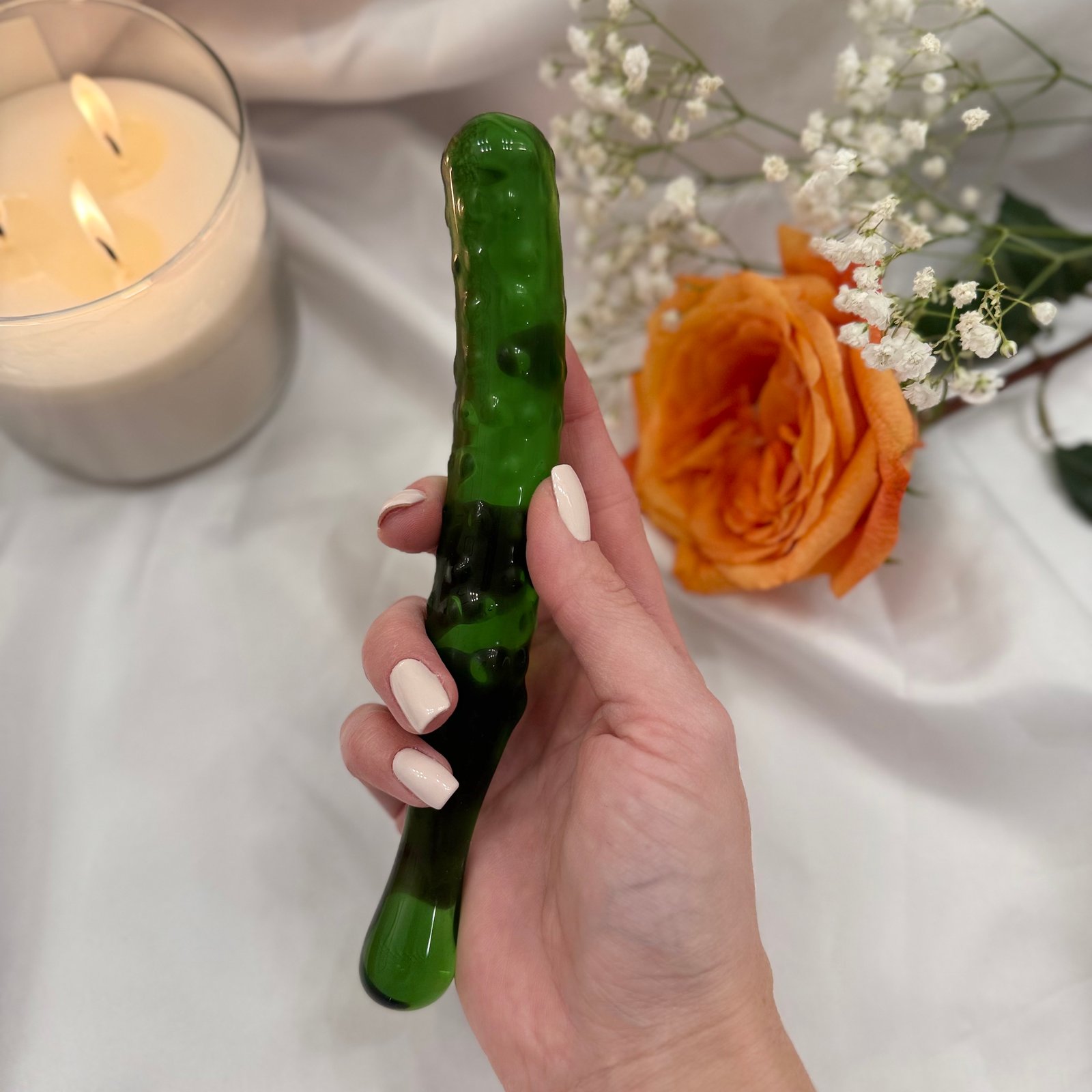 IMG_9378 Glass Cucumber Dildo - Textured Hand-Blown Glass Massager - Image 3