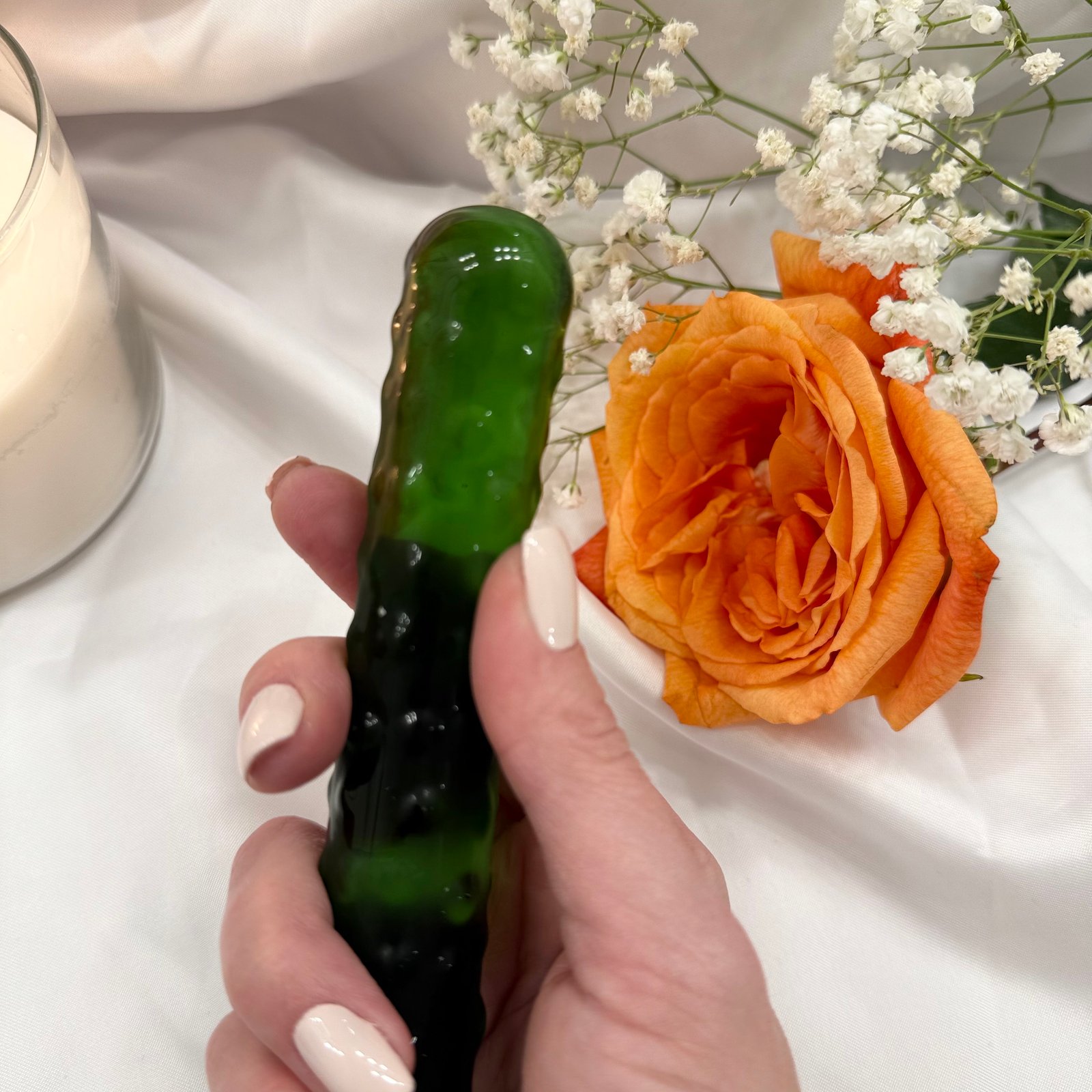IMG_9379 Glass Cucumber Dildo - Textured Hand-Blown Glass Massager - Image 4