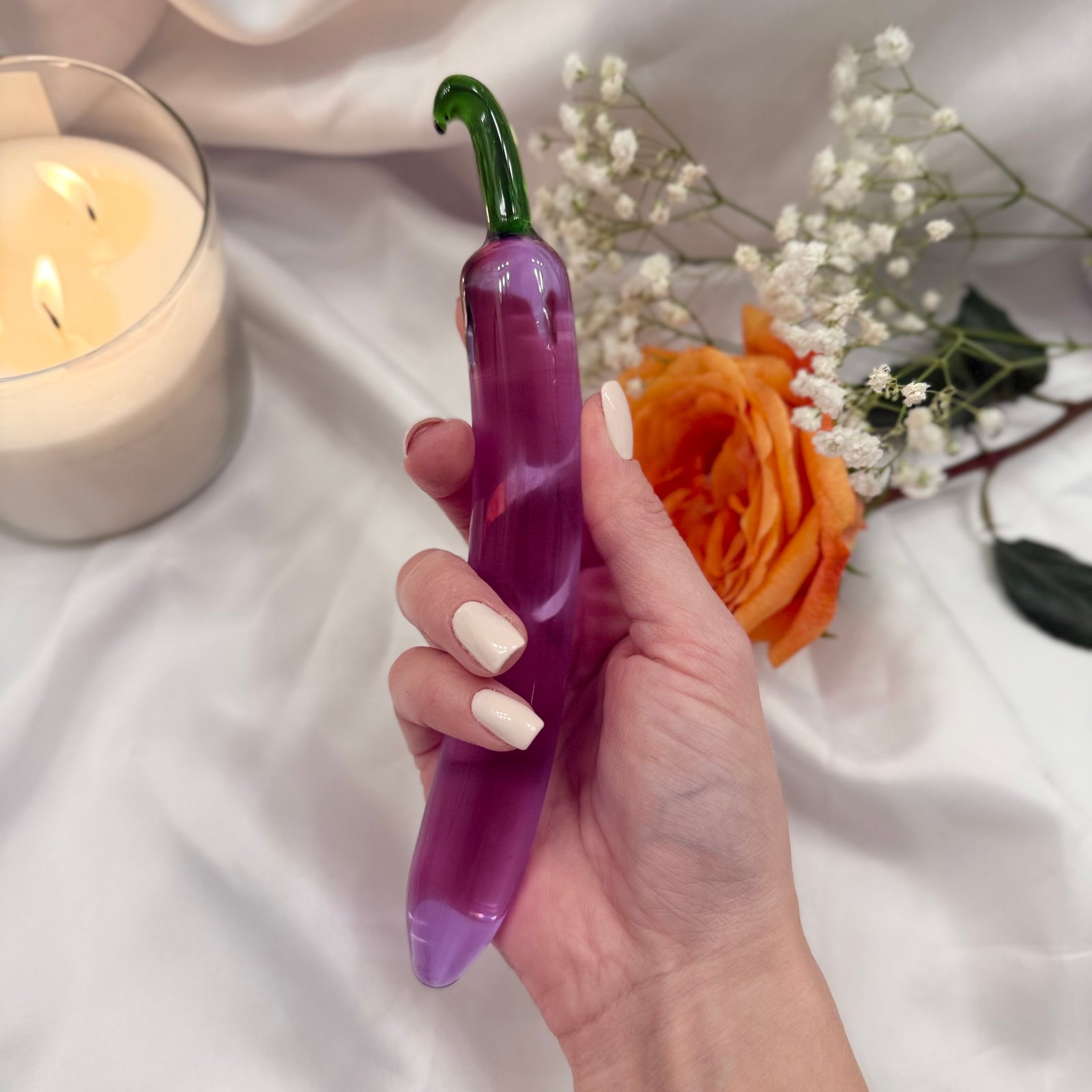 IMG_9386 Glass Eggplant Dildo – Purple Artistic Glass Toy - Image 2