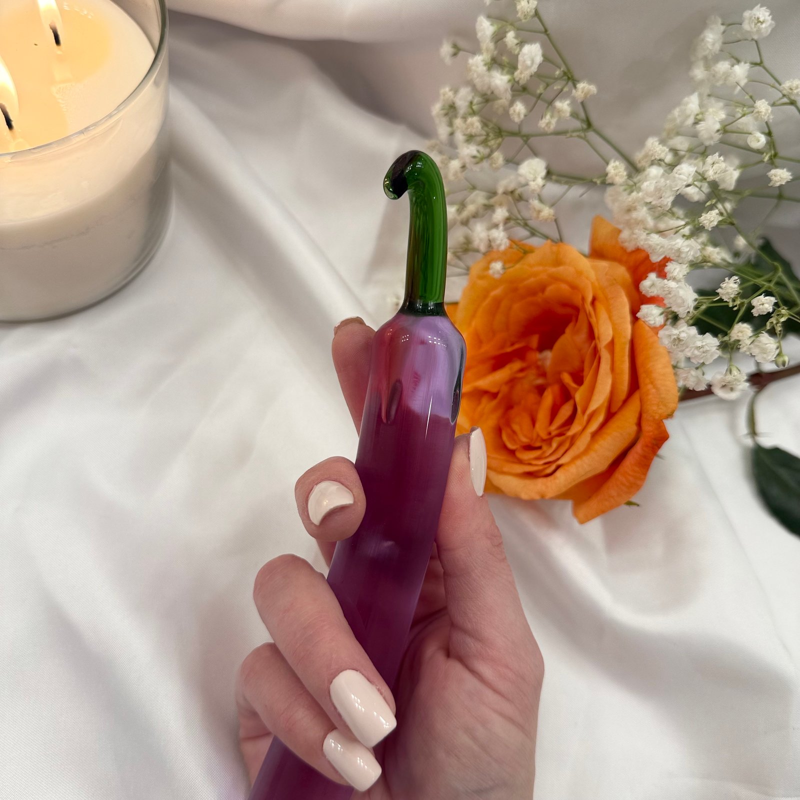 IMG_9387 Glass Eggplant Dildo – Purple Artistic Glass Toy - Image 3