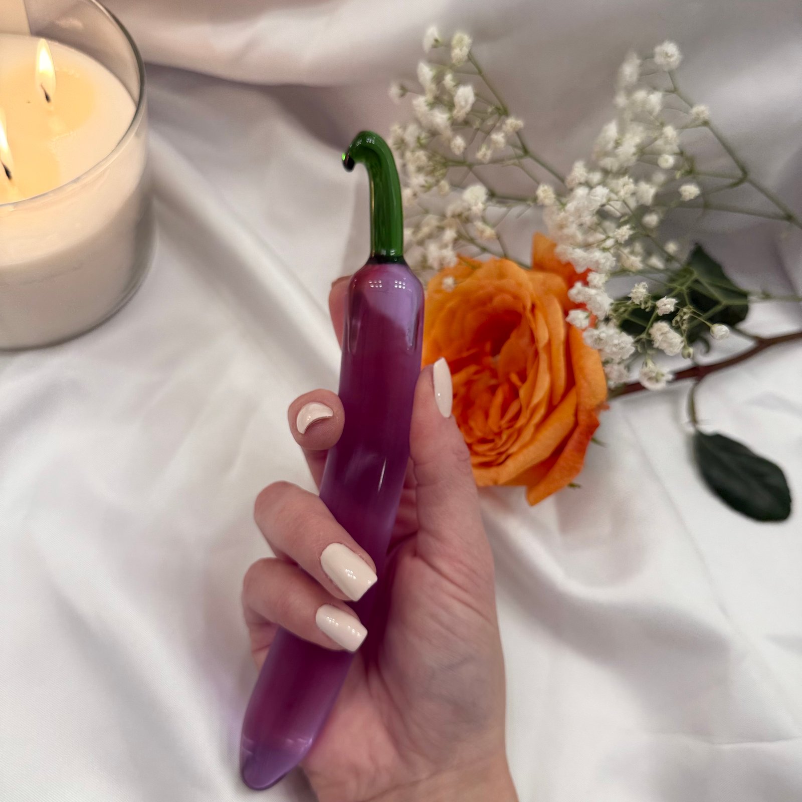 IMG_9388 Glass Eggplant Dildo – Purple Artistic Glass Toy - Image 4