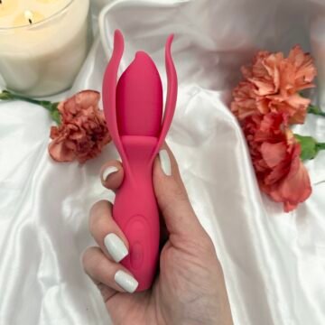 pulsing dual stimulation vibrator red silicone airflow design with flexible rabbit arm